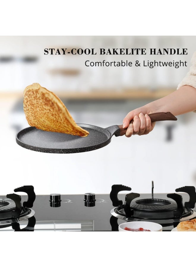 Nonstick Crepe Pan, Swiss Granite Coating Dosa Pan Pancake Flat Skillet Tawa Griddle 26.5cm with Stay-Cool Handle, Induction Compatible Gass - Image 5